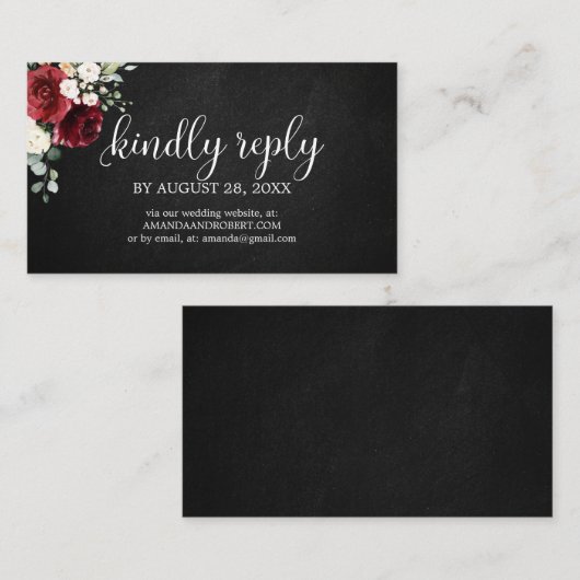 Bruiloft Online RSVP Rustieke Bourgondische Bloeme Informatiekaartje (Voorkant / Achterkant)