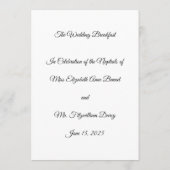 Bruiloft ontbijt menu Engels Regency stijl (Achterkant)