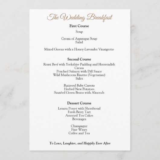 Bruiloft ontbijt menu Engels Regency stijl (Voorkant)