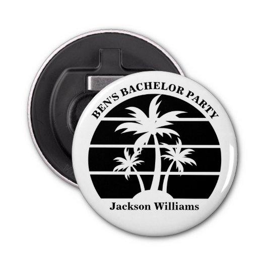 Bruiloft op het eiland voor vrijgezellenfeest Groo Button Flesopener (Voorkant)