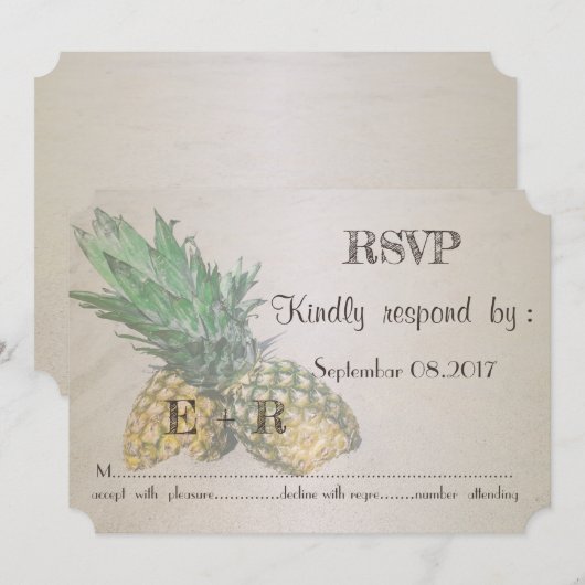 Bruiloft op het strand Ananas RSVP Kaart (Voorkant / Achterkant)