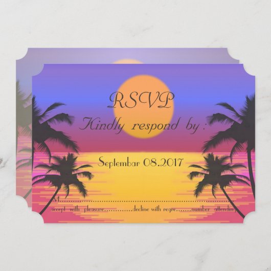 Bruiloft op het strand bij zonsondergang RSVP Kaart (Voorkant / Achterkant)