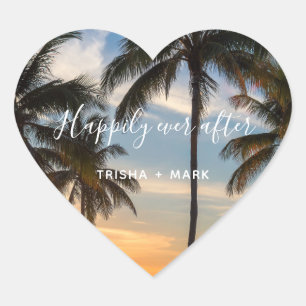 Bruiloft op het strand Happily Ever After Palmboom Hart Sticker