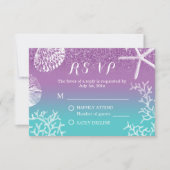 Bruiloft op het strand Lavendel Teal Ombre RSVP-re RSVP Kaartje (Voorkant)