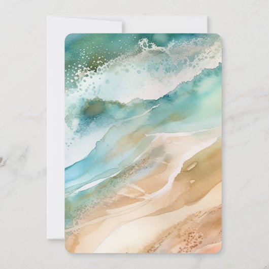 Bruiloft op het strand met aqua en oceaan kaart (Achterkant)