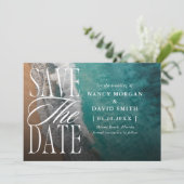 Bruiloft op het strand met oceaan golven save the date (Staand voorkant)