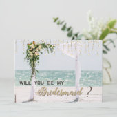 Bruiloft op het strand met prieel bloemstuk bruids kaart (Staand voorkant)