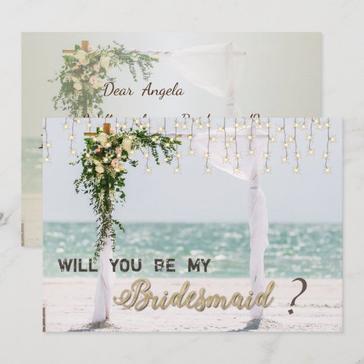 Bruiloft op het strand met prieel bloemstuk bruids kaart (Voorkant / Achterkant)