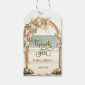 Bruiloft op het strand met rozenboog Bedankt Cadeaulabel (Voorkant)