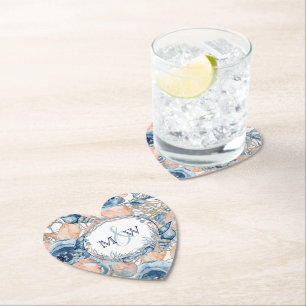 Bruiloft op het strand met zeeschelpen en rozen, kartonnen onderzetters