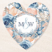 Bruiloft op het strand met zeeschelpen en rozen, kartonnen onderzetters (Voorkant)