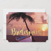 Bruiloft op het strand, palm, zonsondergang, boot  kaart (Voorkant)