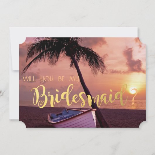 Bruiloft op het strand, palm, zonsondergang, boot kaart (Voorkant)