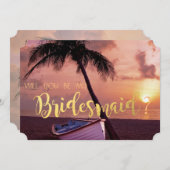 Bruiloft op het strand, palm, zonsondergang, boot kaart (Voorkant / Achterkant)