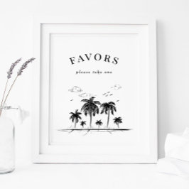 Bruiloft op het strand palmboom cadeautjes bord poster
