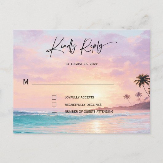 Bruiloft op het strand RSVP-kaarten Briefkaart (Voorkant)
