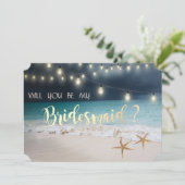 Bruiloft op het strand Zeesterren Lichten Bruidsm Kaart (Staand voorkant)