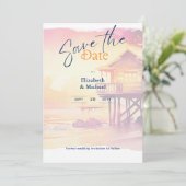 Bruiloft op het strand Zonsondergang Kust Save The Kaart (Staand voorkant)