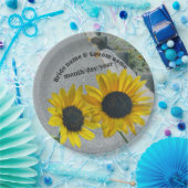 Bruiloft op papier bord met 2 zonnebloemen (Feest)