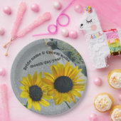 Bruiloft op papier bord met 2 zonnebloemen (Feest)