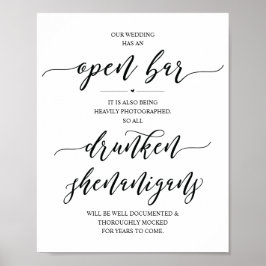 Bruiloft Open Bar, dronken streken bord Poster