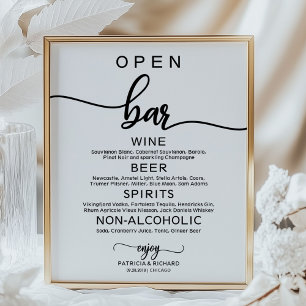 Bruiloft Open Bar Menu Bord Rustic Chic Calligrafi Poster