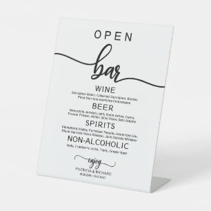 Bruiloft Open Bar Menu Bord Rustic Chic Calligrafi Reclamebord Met Voetstuk
