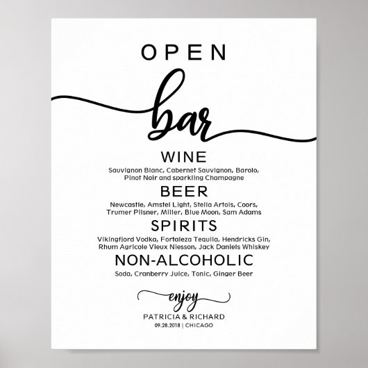 Bruiloft Open Bar Menu Bord Rustieke Chic Calligra Poster (Voorkant)