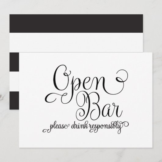 Bruiloft Open Bar Uithangbord Kaart (Voorkant / Achterkant)