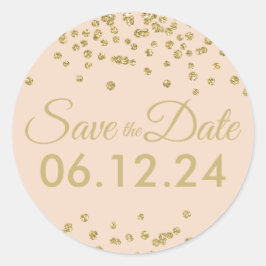Bruiloft Opslaan Datum Goud Glitter Confetti Blush Ronde Sticker