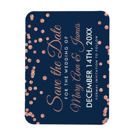 Bruiloft Opslaan Datum Roos Gouden Glitter Confett Magneet (Verticaal)
