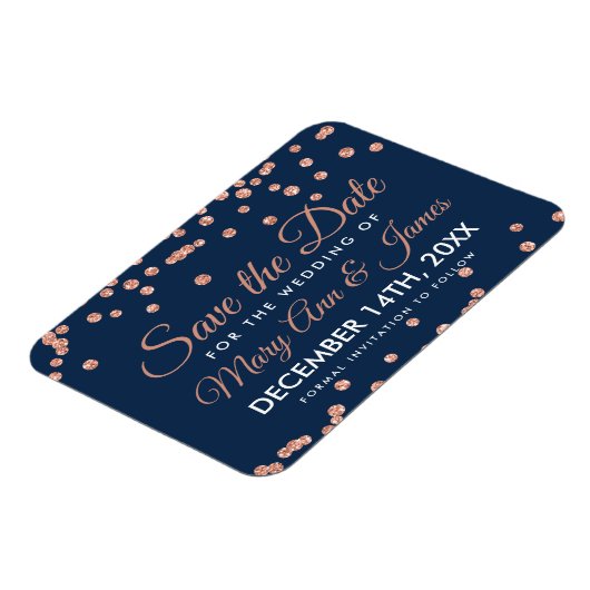Bruiloft Opslaan Datum Roos Gouden Glitter Confett Magneet (Linkerzijde)