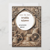 bruiloft opslaan van de datum houtsnijwerk ontwerp kaart (Voorkant)