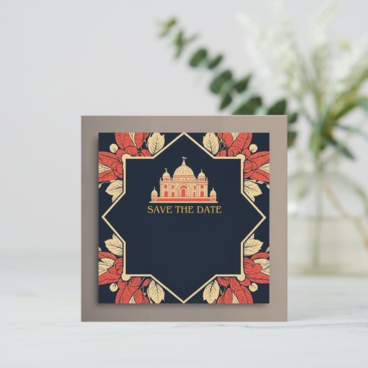 Bruiloft opslaan van de datum Indiase thema uitnod Save The Date (Staand voorkant)