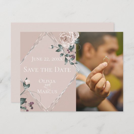 BRUILOFT | Opslaan van de datum PHOTO Dusty Pink F Save The Date (Voorkant / Achterkant)