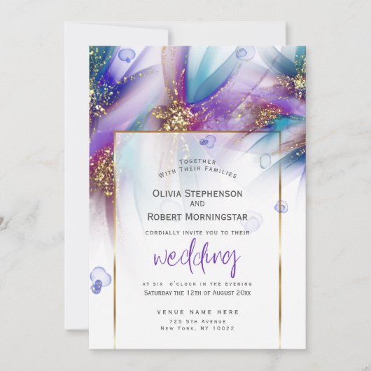 BRUILOFT | Opvallende Blauwgroen Paarse Abstracte Kaart (Voorkant)