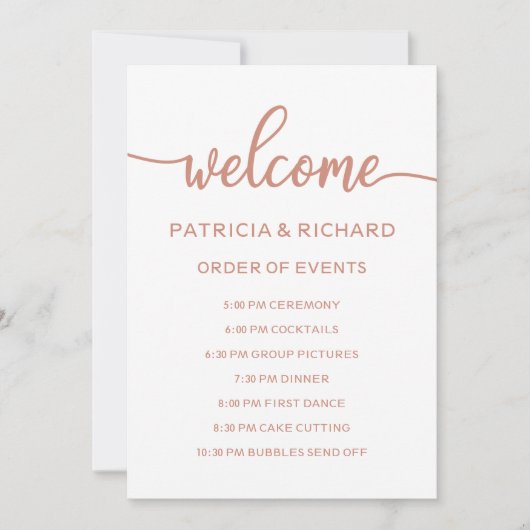 Bruiloft Orde van Evenementen Schema Roos Goud Kaart (Voorkant)