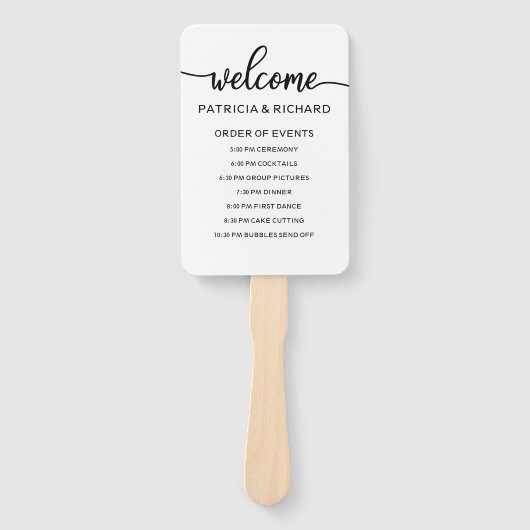 Bruiloft Orde van Evenementen Tijdlijn Schema Eenv Handwaaier (Voorkant)