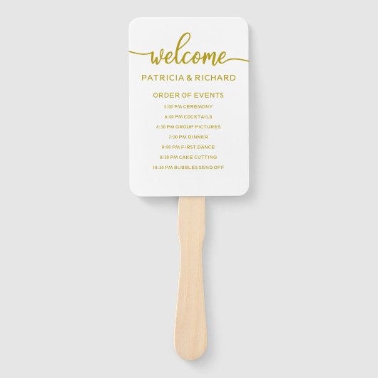Bruiloft Orde van Evenementen Tijdlijn Schema Goud Handwaaier (Voorkant)