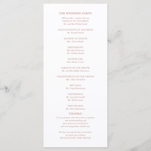 Bruiloft Orde van Service Ceremonie Elegant Progra Programmakaart (Achterkant)