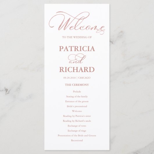 Bruiloft Orde van Service Ceremonie Elegant Progra Programmakaart (Voorkant)
