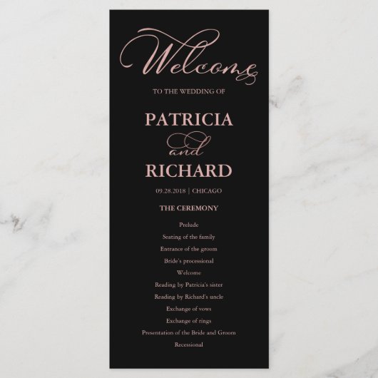 Bruiloft Orde van Service Ceremonie Elegant Progra Programmakaart (Voorkant)