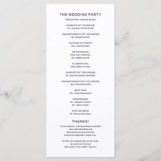 Bruiloft Orde van Service Programma Chic Navy Blue Programmakaart (Achterkant)