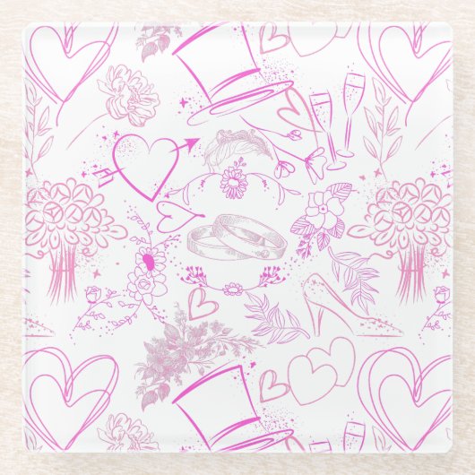 Bruiloft ornamenten patroon 02 glazen onderzetter (Voorkant)