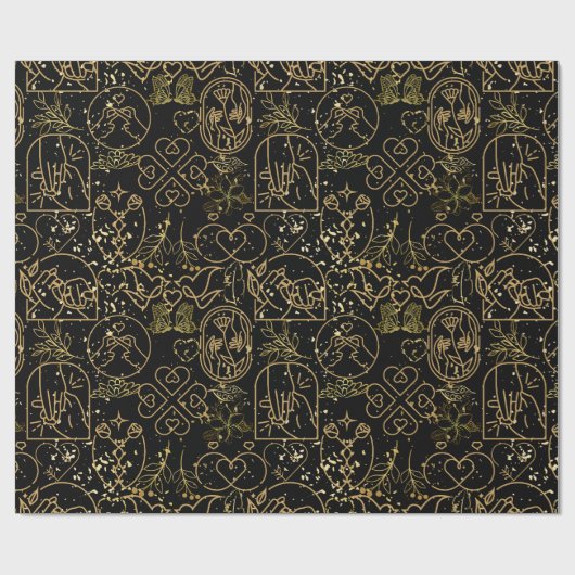 Bruiloft ornamenten patroon in Goud Zwart BG Cadeaupapier (Vlak)