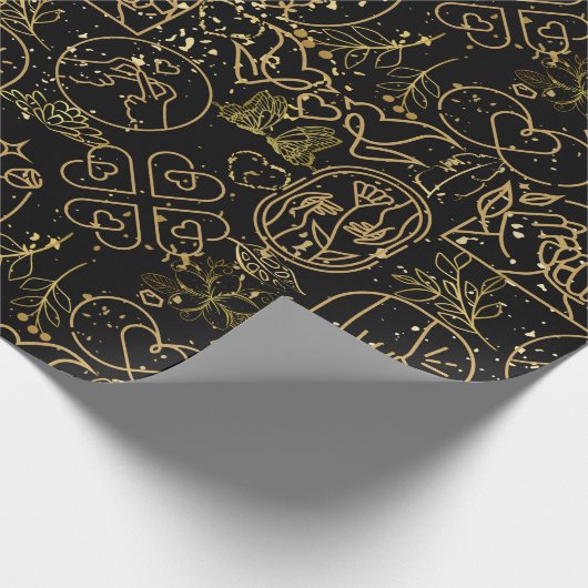 Bruiloft ornamenten patroon in Goud Zwart BG Cadeaupapier (Hoek)