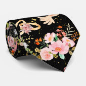 Bruiloft ornamenten patroon Zwart BG Stropdas (Opgerold)