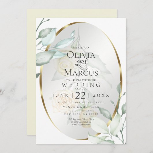 Bruiloft | Ovale Waterverf Ivory Yellow Blush Roze Kaart (Voorkant / Achterkant)