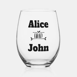 Bruiloft paar bruid & bruidegom zwart wijnglas zonder voet