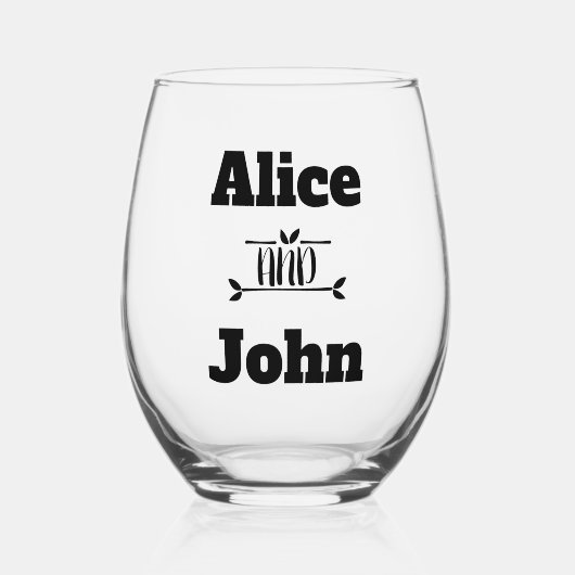 Bruiloft paar bruid & bruidegom zwart wijnglas zonder voet (Voorkant)